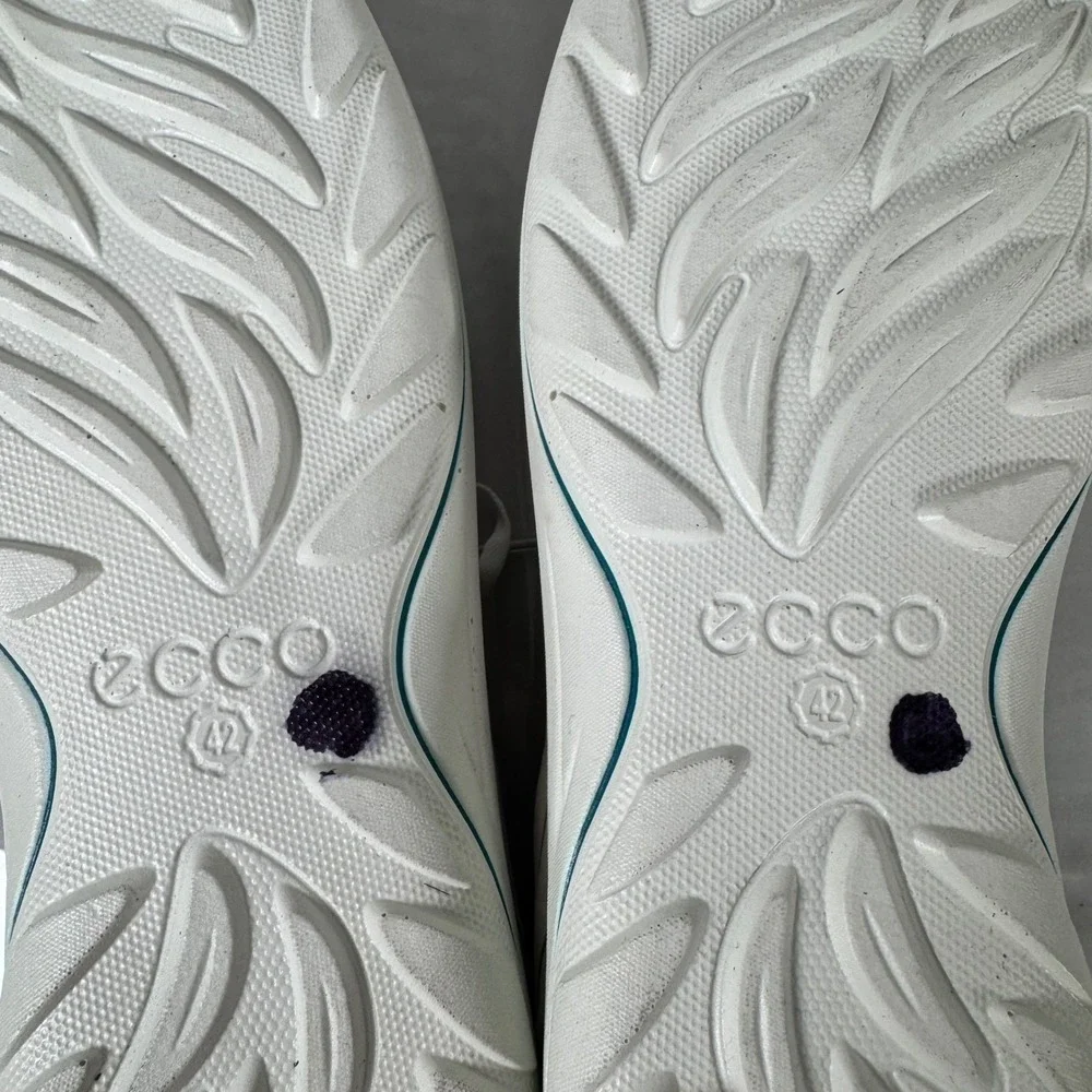 Ecco Leather Sneakers Off-White Teal Lace Up Comfort Casual EU 42 US 11/11.5‎